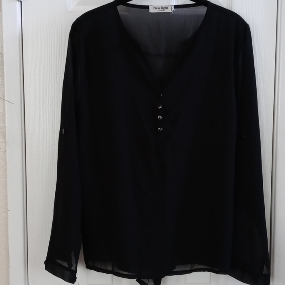 3/4 Sleeve Sheer Black Tunic Top